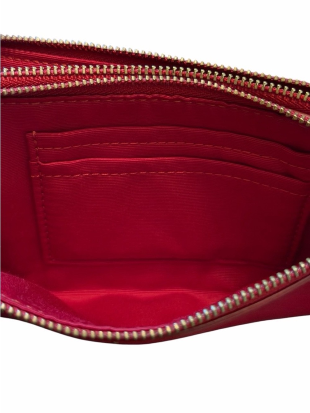Coach Red Leather Wristlet Clutch with Gold Logo Double Zipper - Picture 4 of 11